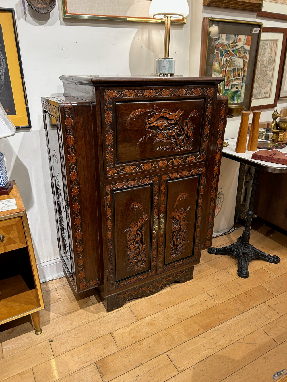 Asian Bar Cabinet with Carved Detail