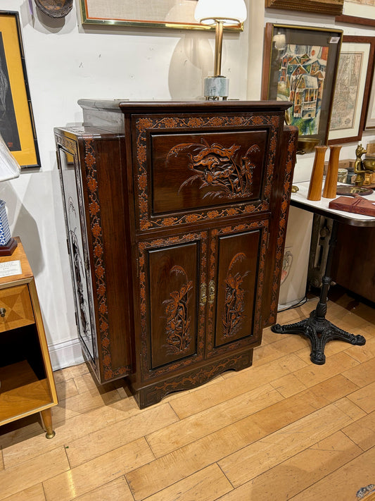 Asian Bar Cabinet with Carved Detail