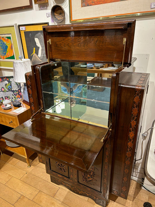 Asian Bar Cabinet with Carved Detail