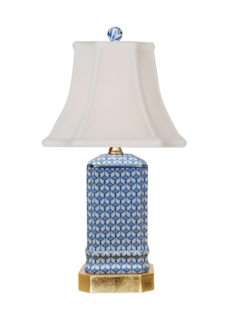 Small Blue and White Table Lamp with Gold Leaf Base
