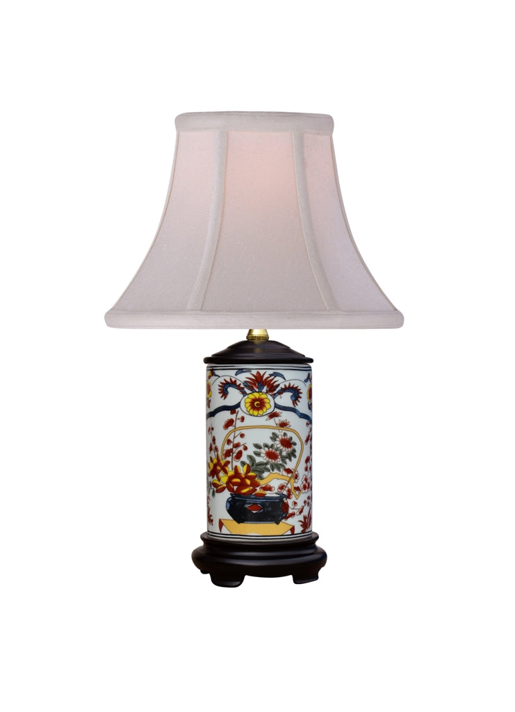 15" Cylinder Lamp with Floral Design on Black Base