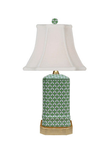 Small Green and White Lamp with Gold Base