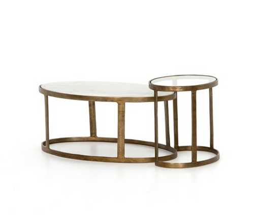 Marble, Glass and Brass Finished Nesting Coffee Table