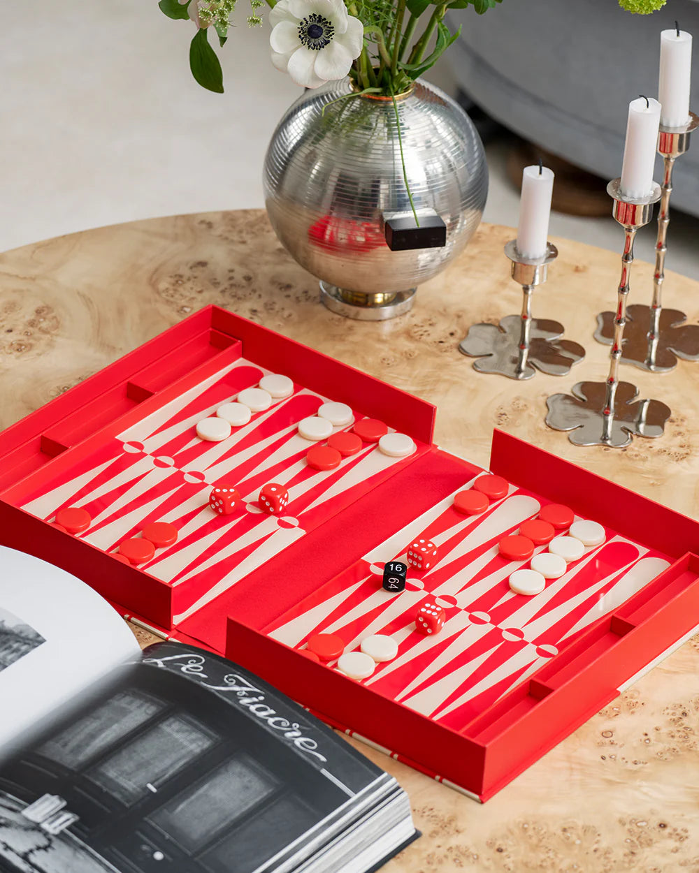 Art of Backgammon Set-Red/Cream