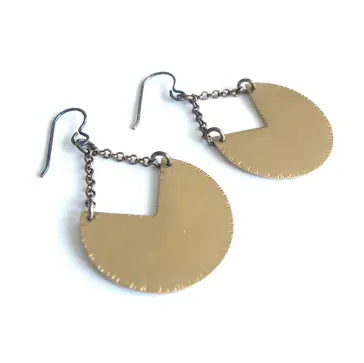 R Brass V Circle Earrings
