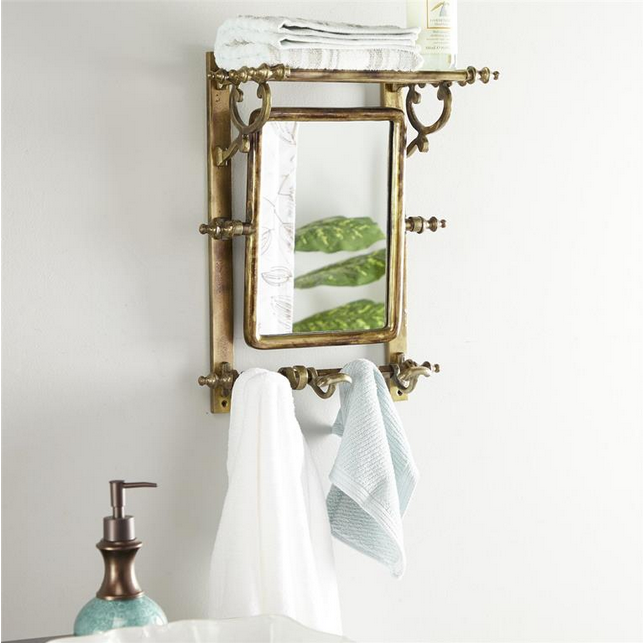 Wall Mirror Shelf with Hooks