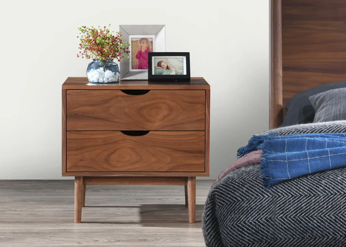 Walnut Side Table with 2 Drawers