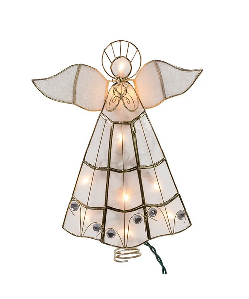 10.5" UL 10-Light Capiz Angel With Trumpet Treetop