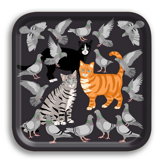 Cat Amongst The Pigeons Square Birch Wood Tray