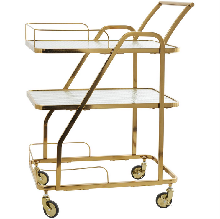 Gold Metal Glass Shelf 3 Tier Bar Cart