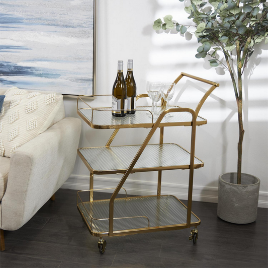 Gold Metal Glass Shelf 3 Tier Bar Cart