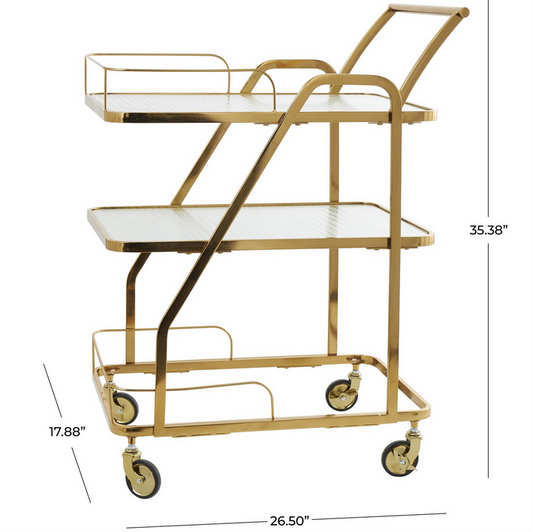 Gold Metal Glass Shelf 3 Tier Bar Cart