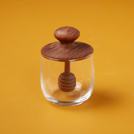 Teak and Glass Honey Jar