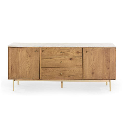 Oak, Brass, and Marble Media Console