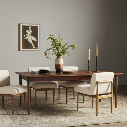 Acacia Wood Extendable Rectangular Dining Table with Iron Accents