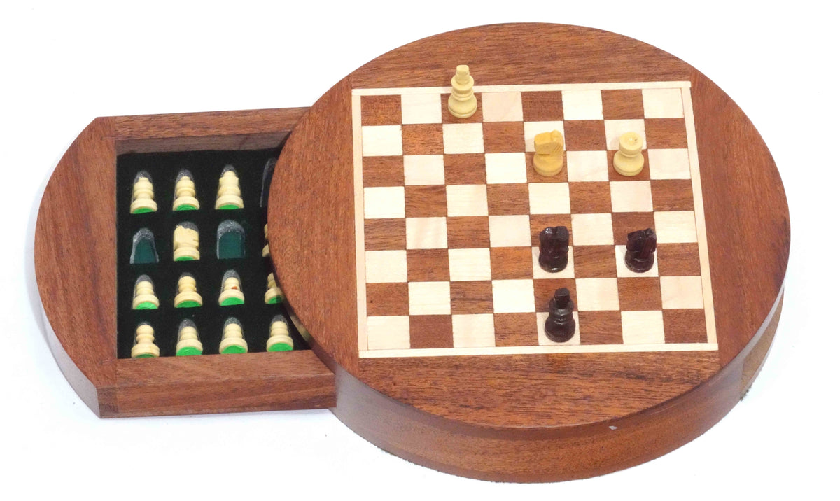 6" WOOD CHESS MAGNETIC ROUND