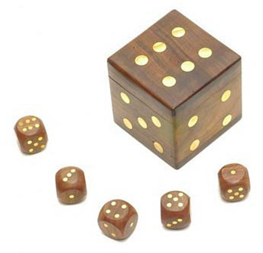 WOOD CUBE DICE BOX W/BRS 2.5"
