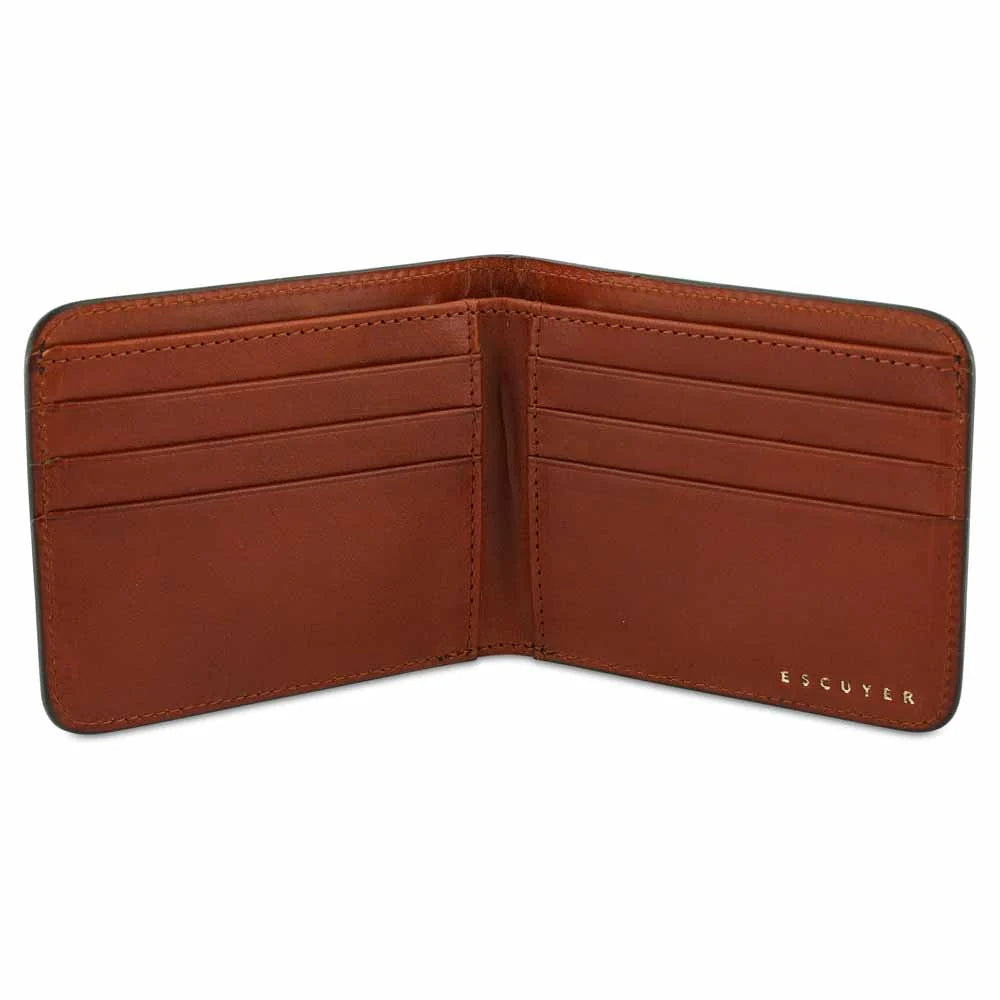 Leather Billfold Wallet - Green / Cognac