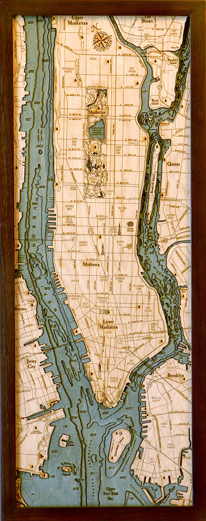 Manhattan Wood Nautical Chart
