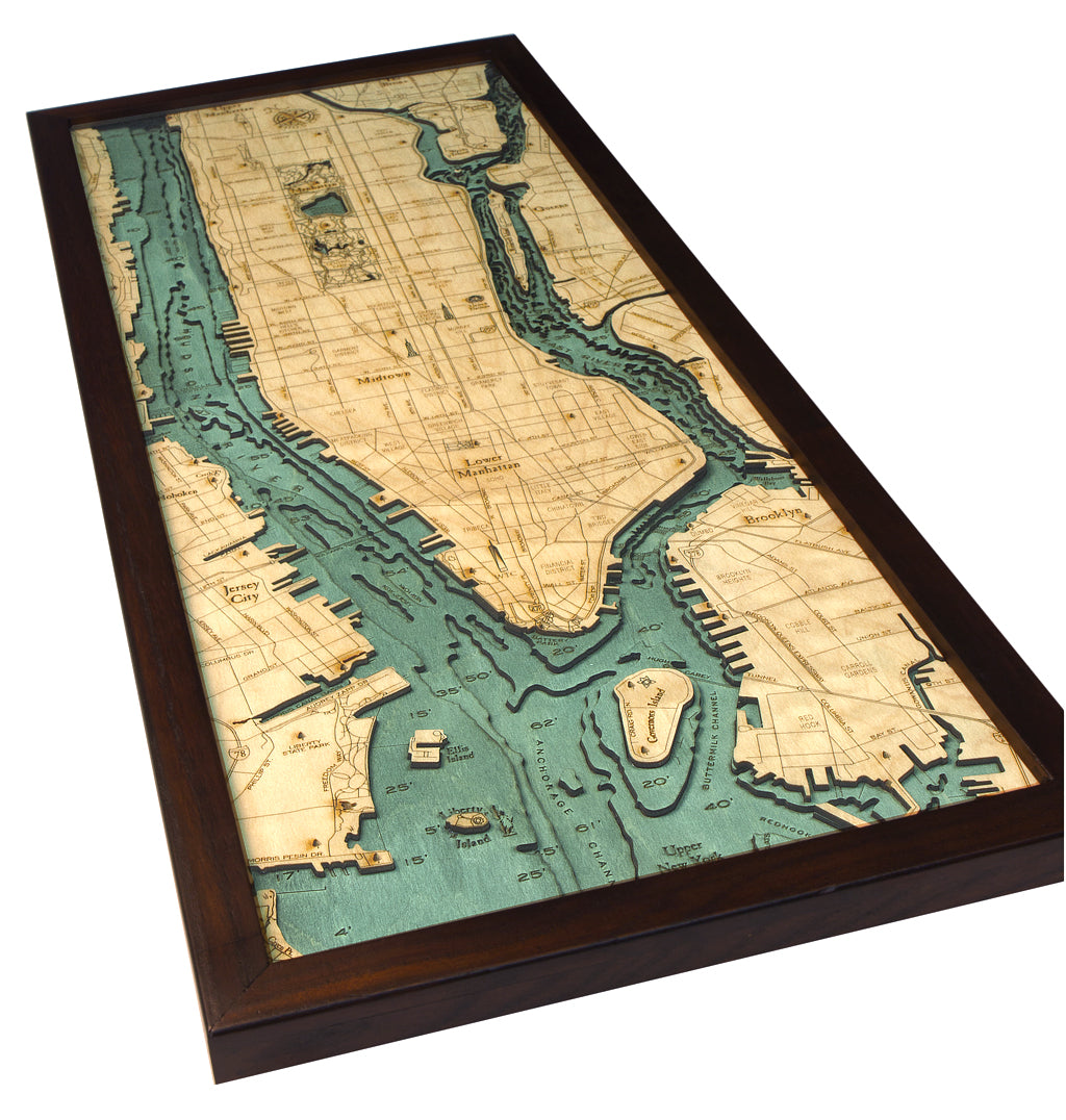 Manhattan Wood Nautical Chart