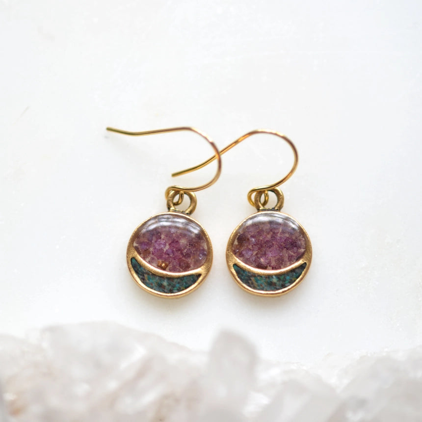 Mini Moon Crushed Gemstone Earrings