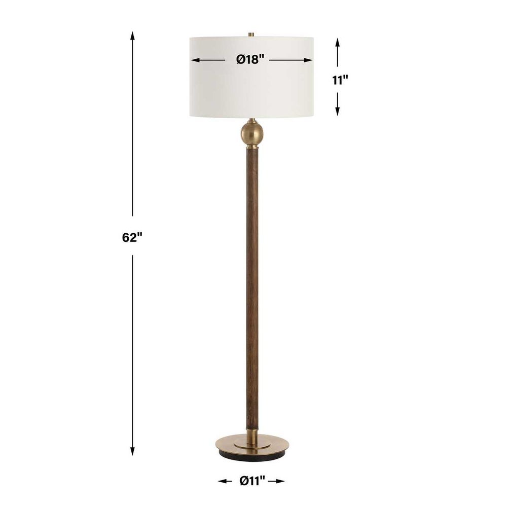 Brass and Dark Oak Floor Lamp