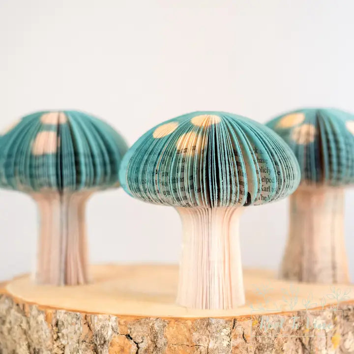 Mini Turquoise Used Book Paper Mushrooms