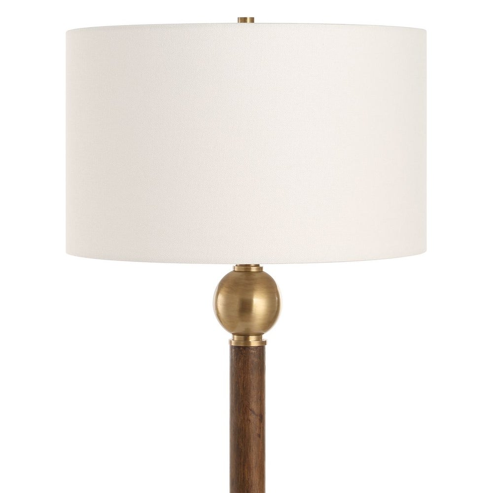 Brass and Dark Oak Floor Lamp