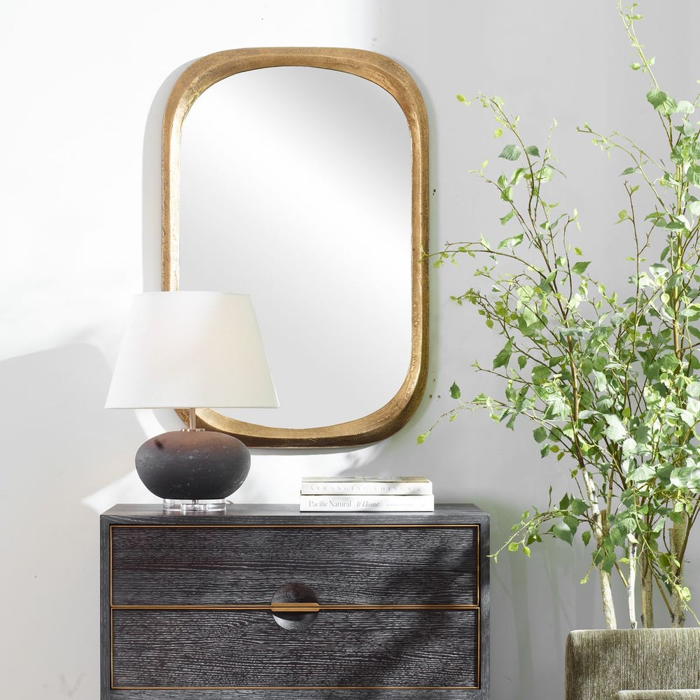 Textured Brass Mirror with Rounded Corners