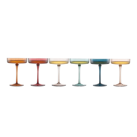 Set of 6 Art Deco Ribbed Pastel Coupes