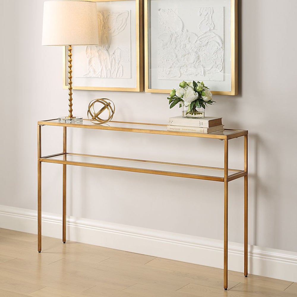 Gold and Glass Long Narrow Console