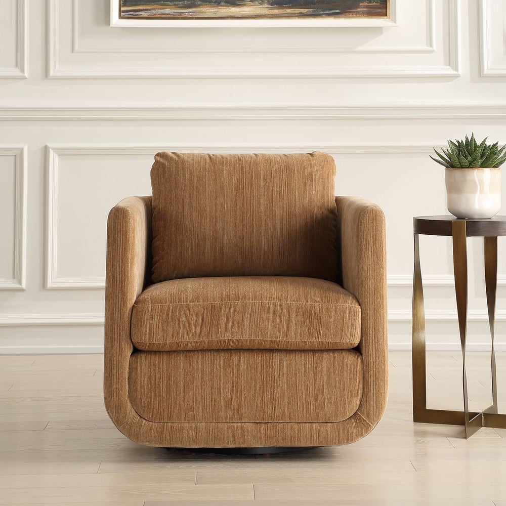 Chenille Rounded Frame Swivel Chair