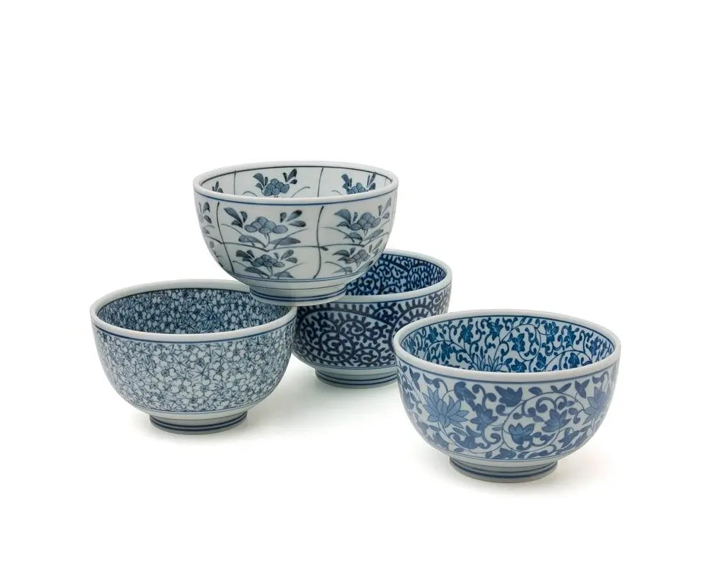 Set of 4 Sometsuke Assorted Blue Bowls