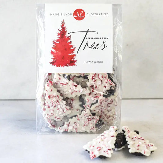 9oz Bag of Dark and White Chocolate Peppermint Bark Trees