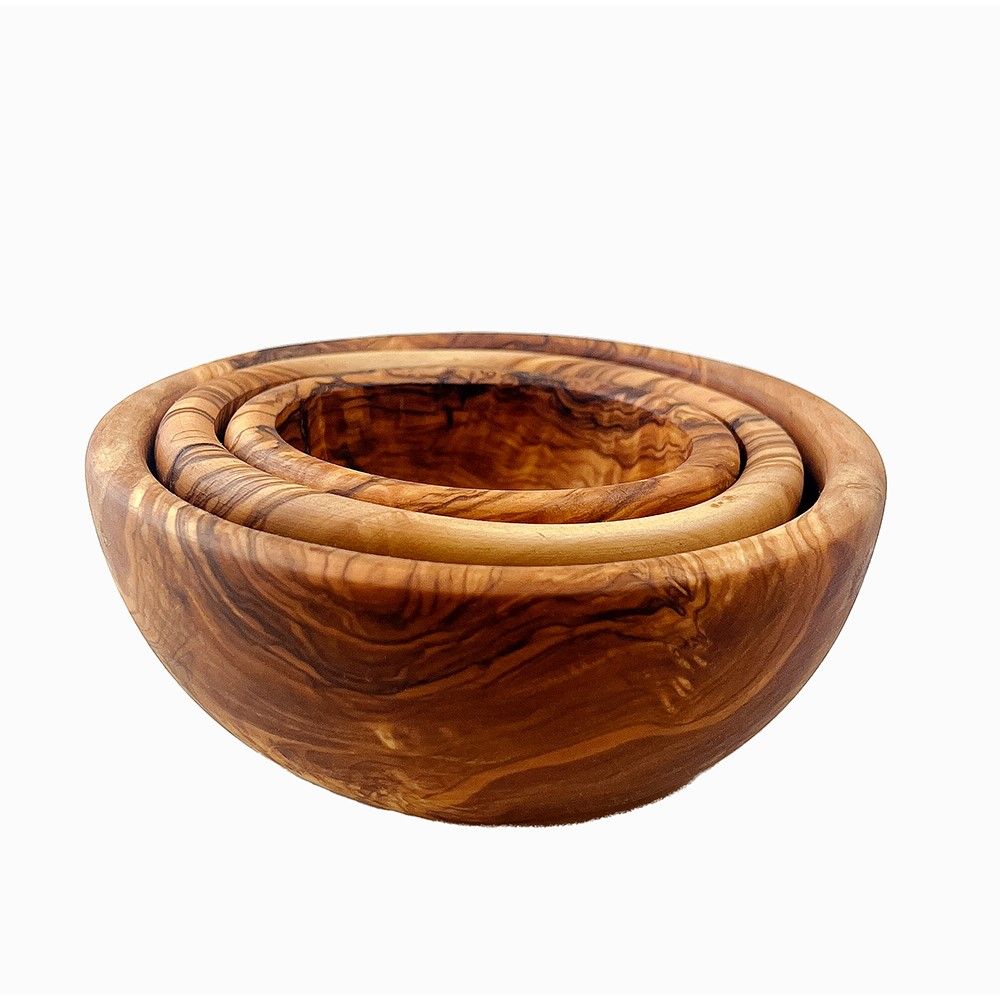 Olive Wood Stack of 3 Round Bowls