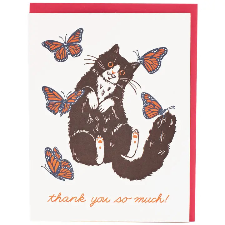 Cat and Butterflies Thank You Card