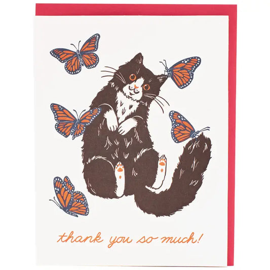 Cat and Butterflies Thank You Card