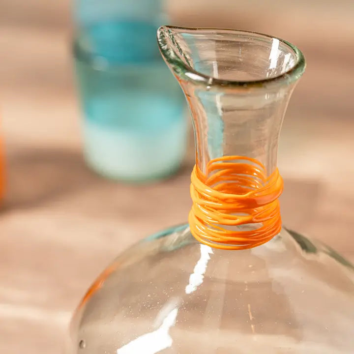 Orange Swirl Mexican Handblown Glass Carafe