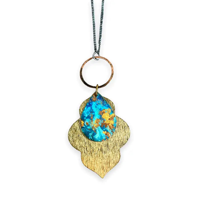 Copper Circle Double Teardrop Necklace