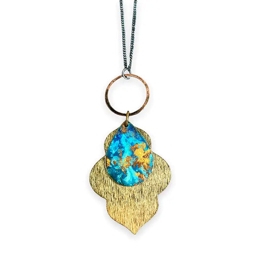 Copper Circle Double Teardrop Necklace