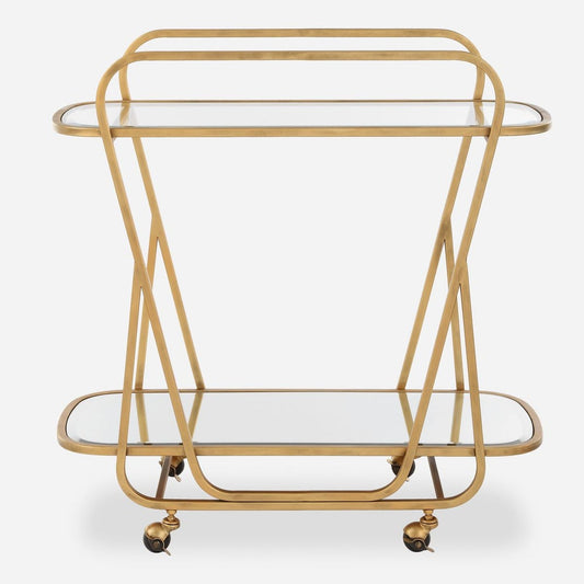 2-Tier Hourglass Iron and Glass Bar Cart