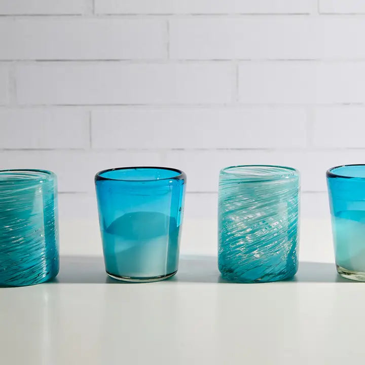 Set of 4 Aqua Mexican Handblown Glasses