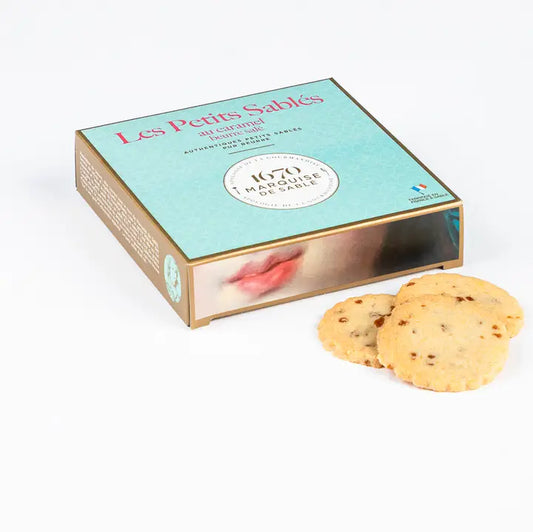 Les Petits Sables Caramel Chip Shortbread Cookies Teal Gift Box