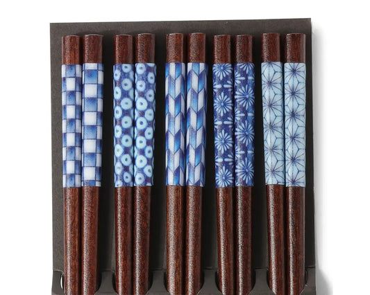 Wood Chopsticks Set with Aizome Pattern