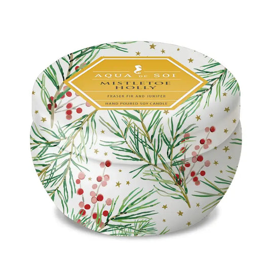 Mistletoe & Holly 4oz Aqua De Soi Candle Tin