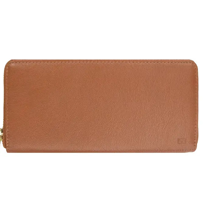 Cognac Donna Leather RFID Zip Wallet