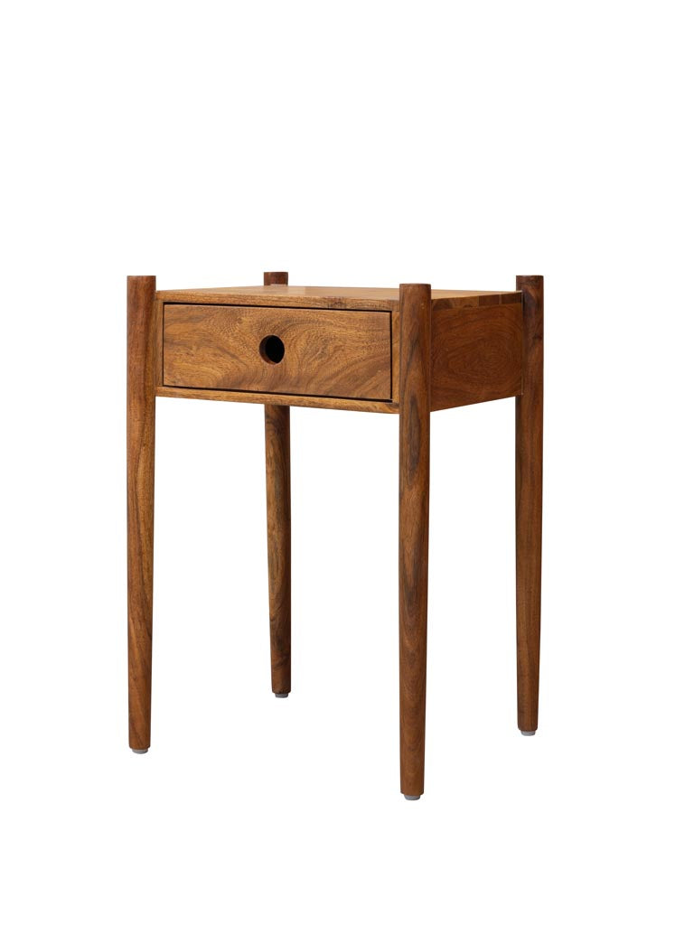 Mango Wood Side Table with Hollowed Pull