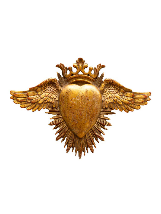 Ex-voto heart & wings golden resin