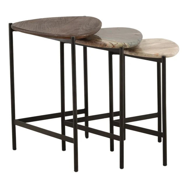 Marble and Mango Wood Set of 3 Nesting Tables
