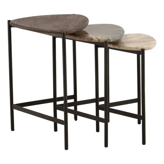 Marble and Mango Wood Set of 3 Nesting Tables